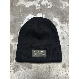 Vintage Filson Spellout Acrylic Beanie Cap Hat Black Outdoors Hiking Logo USA